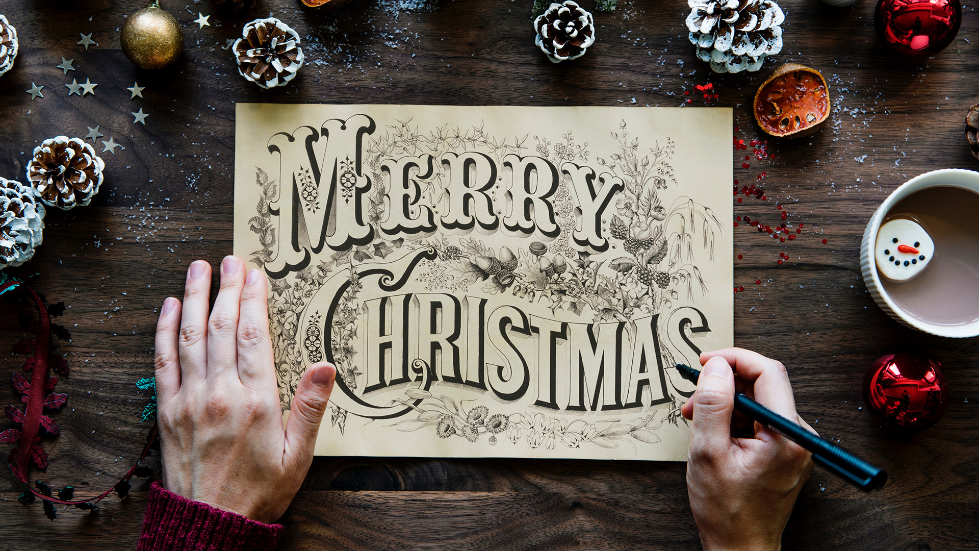 Merry Christmas Handwritten Design on Paper